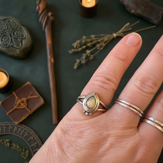 Opal Teardrop Ring - Worn on finger