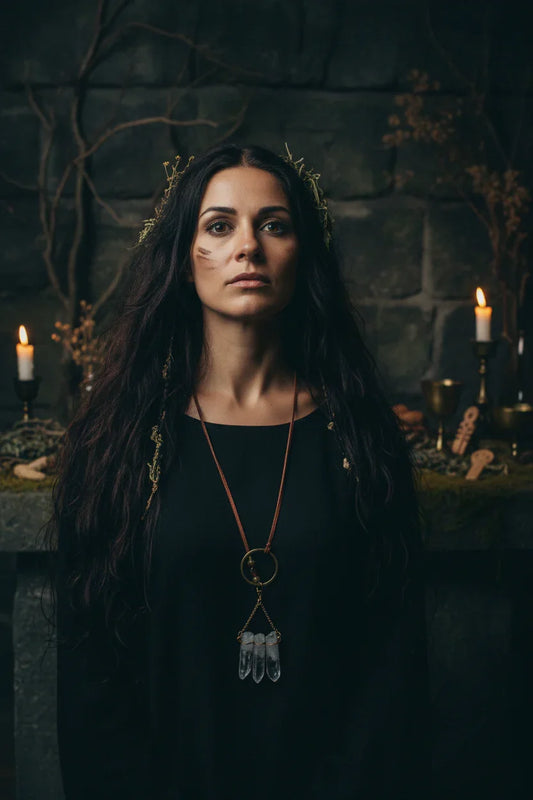 Quartz Lariat Necklace - Model wearing (Studio Scoria style)
