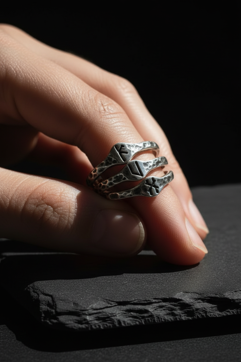 Signet rings on hand close-up