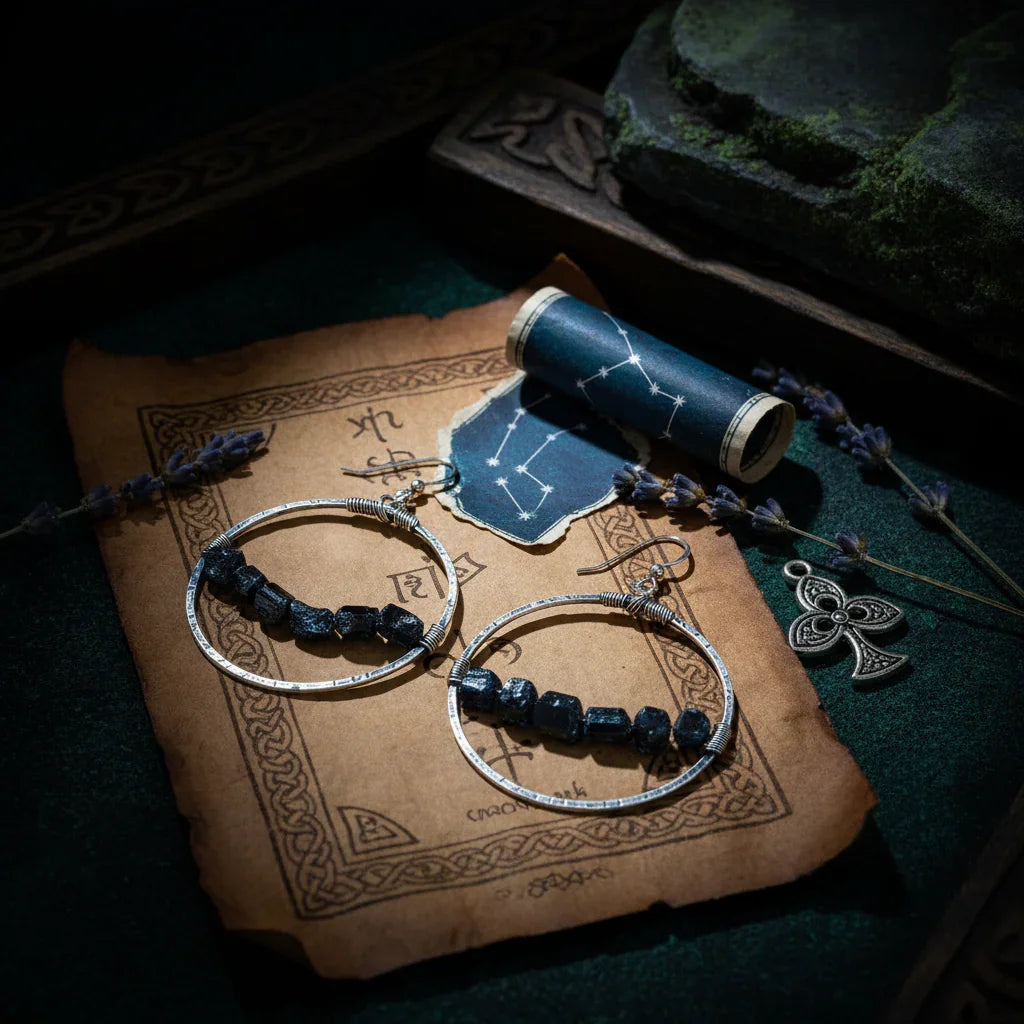 Black Tourmaline Earrings - Ancient mystical style 2