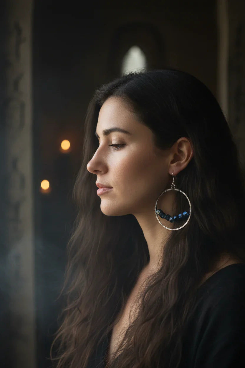 Black Tourmaline Earrings - Model wearing (corrected proportions)