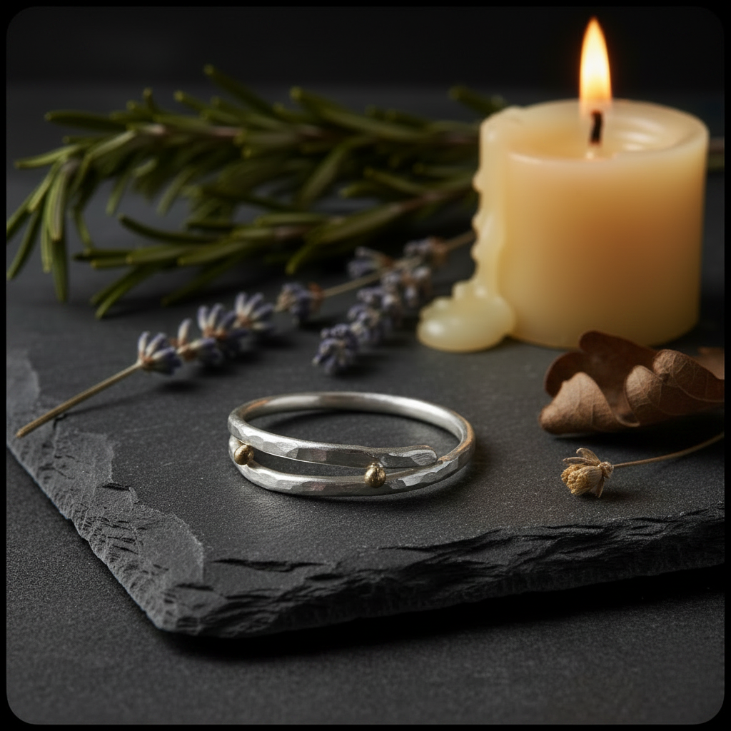 Hammered Silver Ring Bronze - Dark Slate Botanicals
