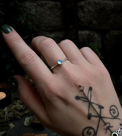 Blue Flash Moonstone Ring - Worn on finger