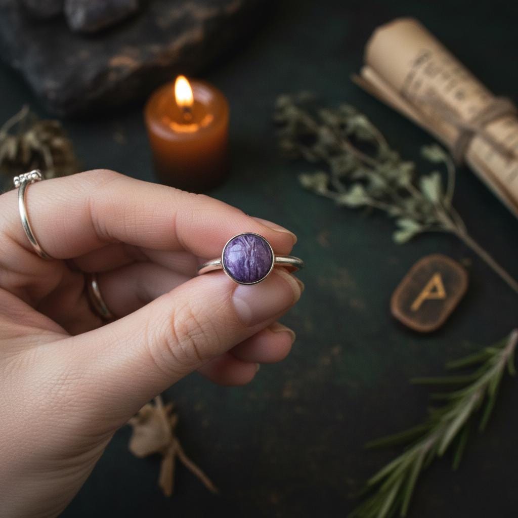 Charoite Ring - Hand holding