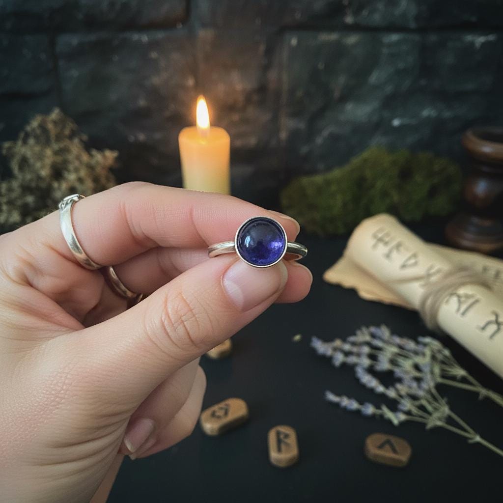 Iolite Ring - Hand holding (round)