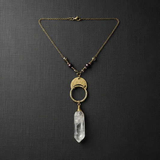 Quartz Crescent Moon Necklace - Clean product shot