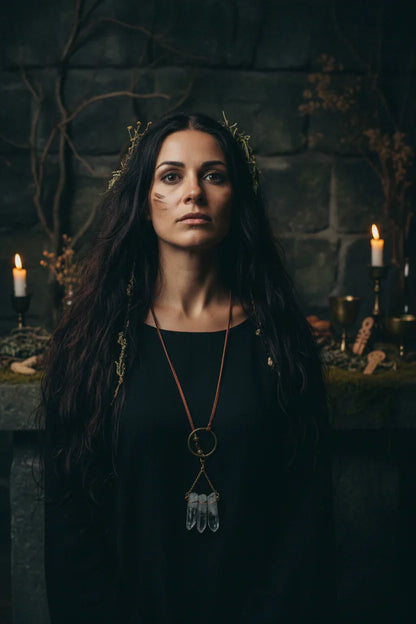 Quartz Lariat Necklace - Model wearing (Studio Scoria style)