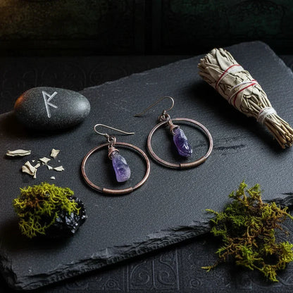 Raw Amethyst Earrings - Ancient mystical style 1