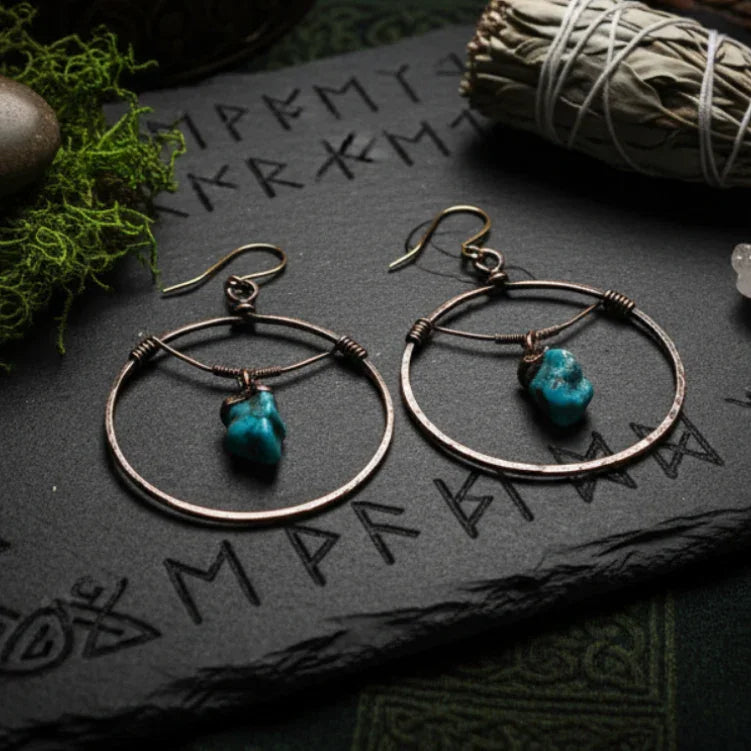 Raw Turquoise Earrings - Ancient mystical style 1