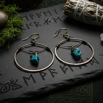 Raw Turquoise Earrings - Ancient mystical style 1