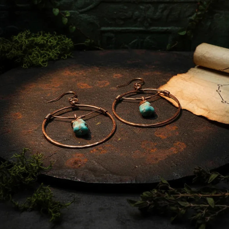 Raw Turquoise Earrings - Ancient mystical style 4