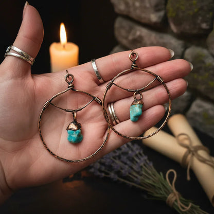 Raw Turquoise Earrings - Hand scale