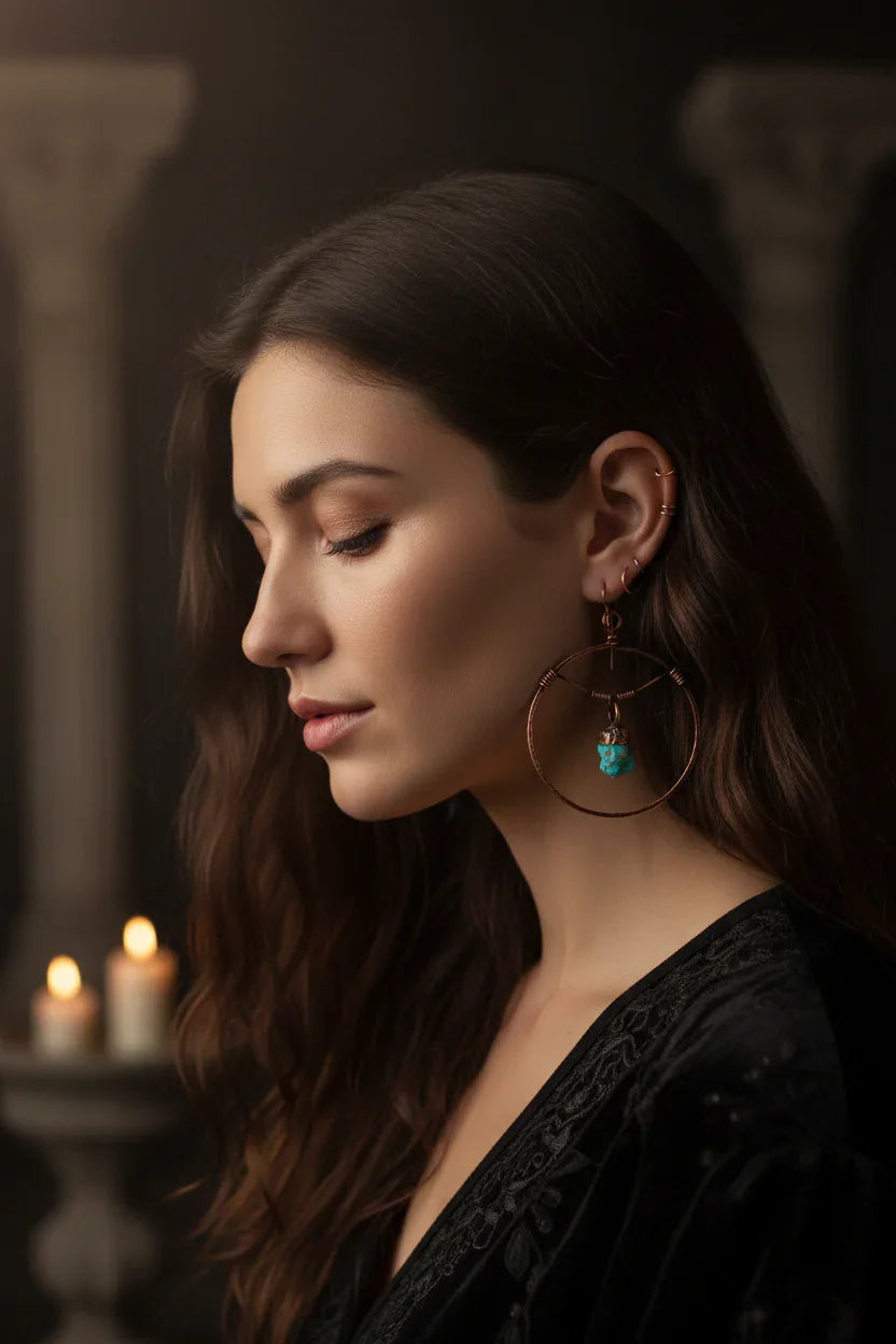 Raw Turquoise Earrings - Model wearing